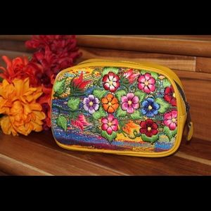 Colorful Leather embroidered cosmetic carry case